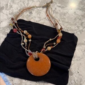 Lia Sophia Orange Pendant Necklace with Multicolor Beads